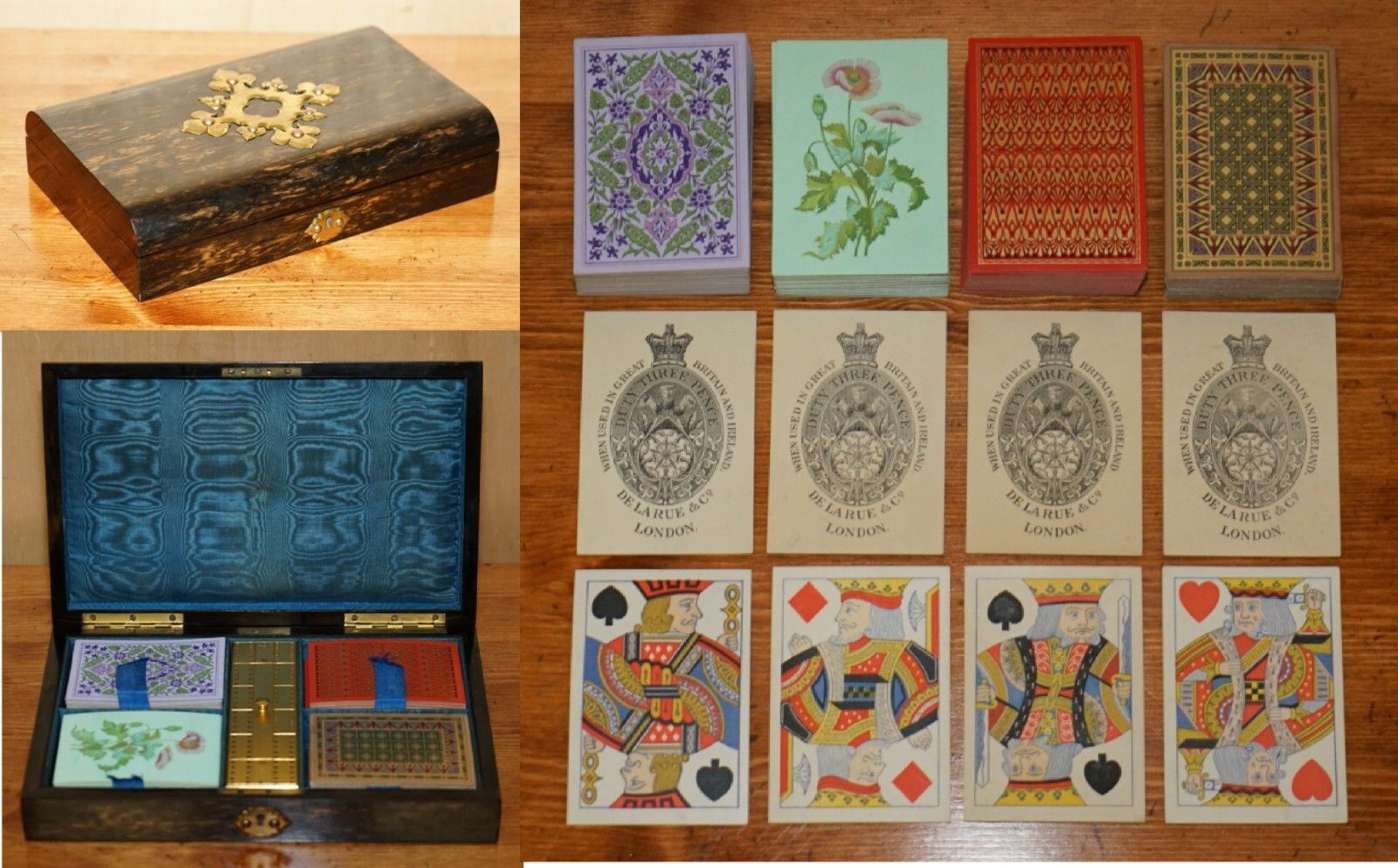 Exquisite Edward & Jones Coromandel Wood Cribbage Set De Larue & Co Cards