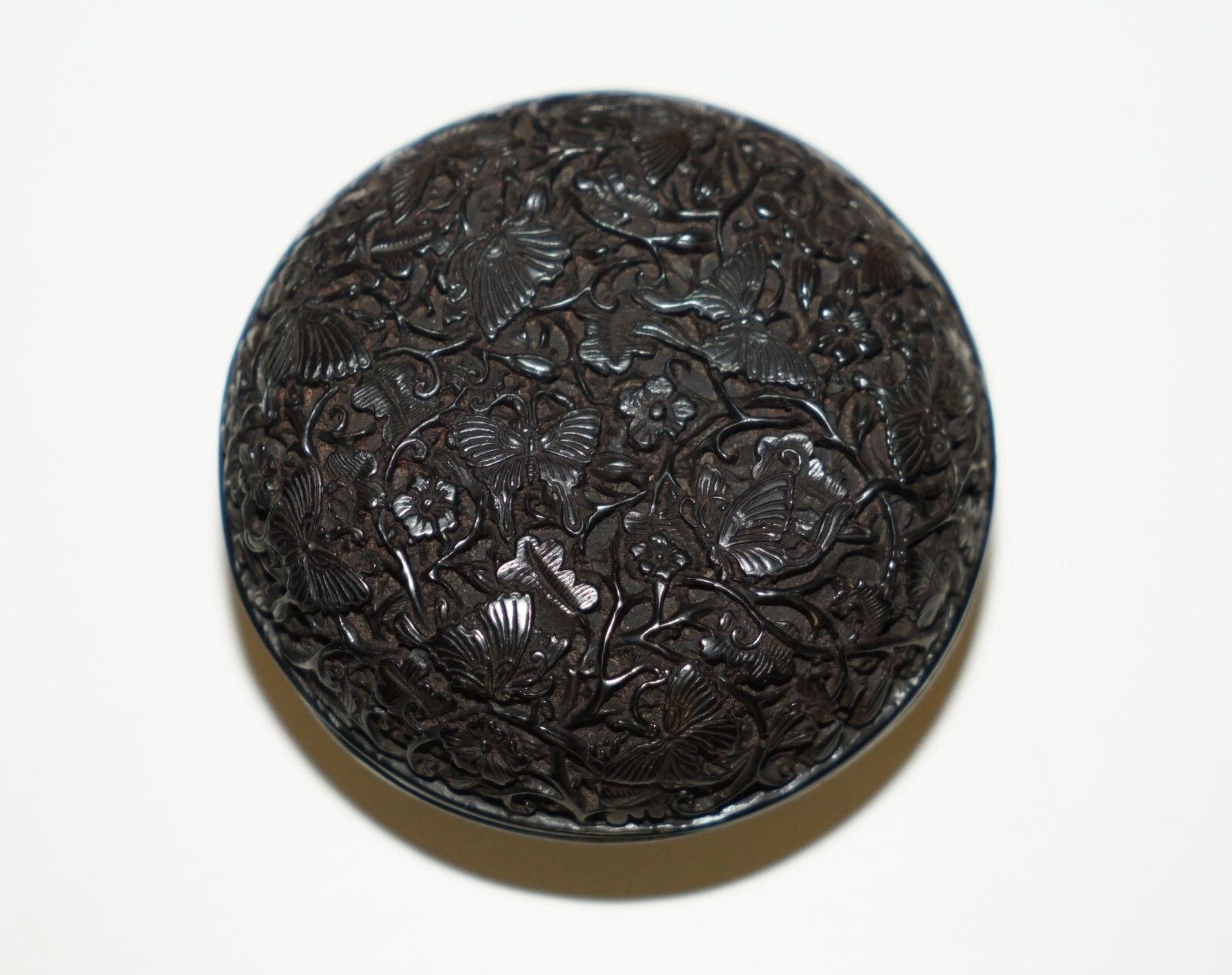 Exquisite Antique 18th Century Chinese Butterfly Cinnabar Lacquer Bowl & Cover