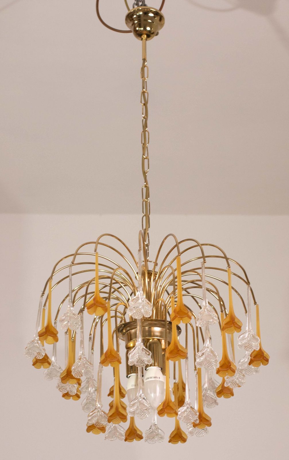 Lighting Lady Orange, Chandelier With Orange & Transparent Pendants, Murano Glass, 1970s photo