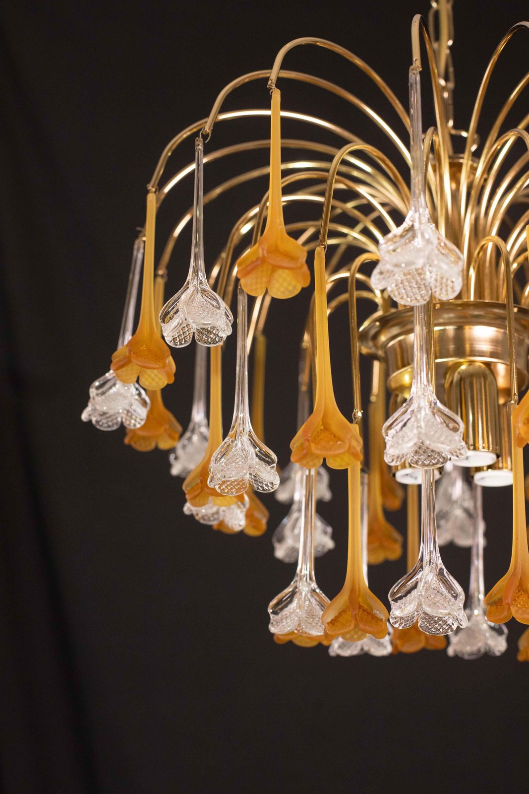 photo vinterior Lady Orange, Chandelier With Orange & Transparent Pendants, Murano Glass, 1970s