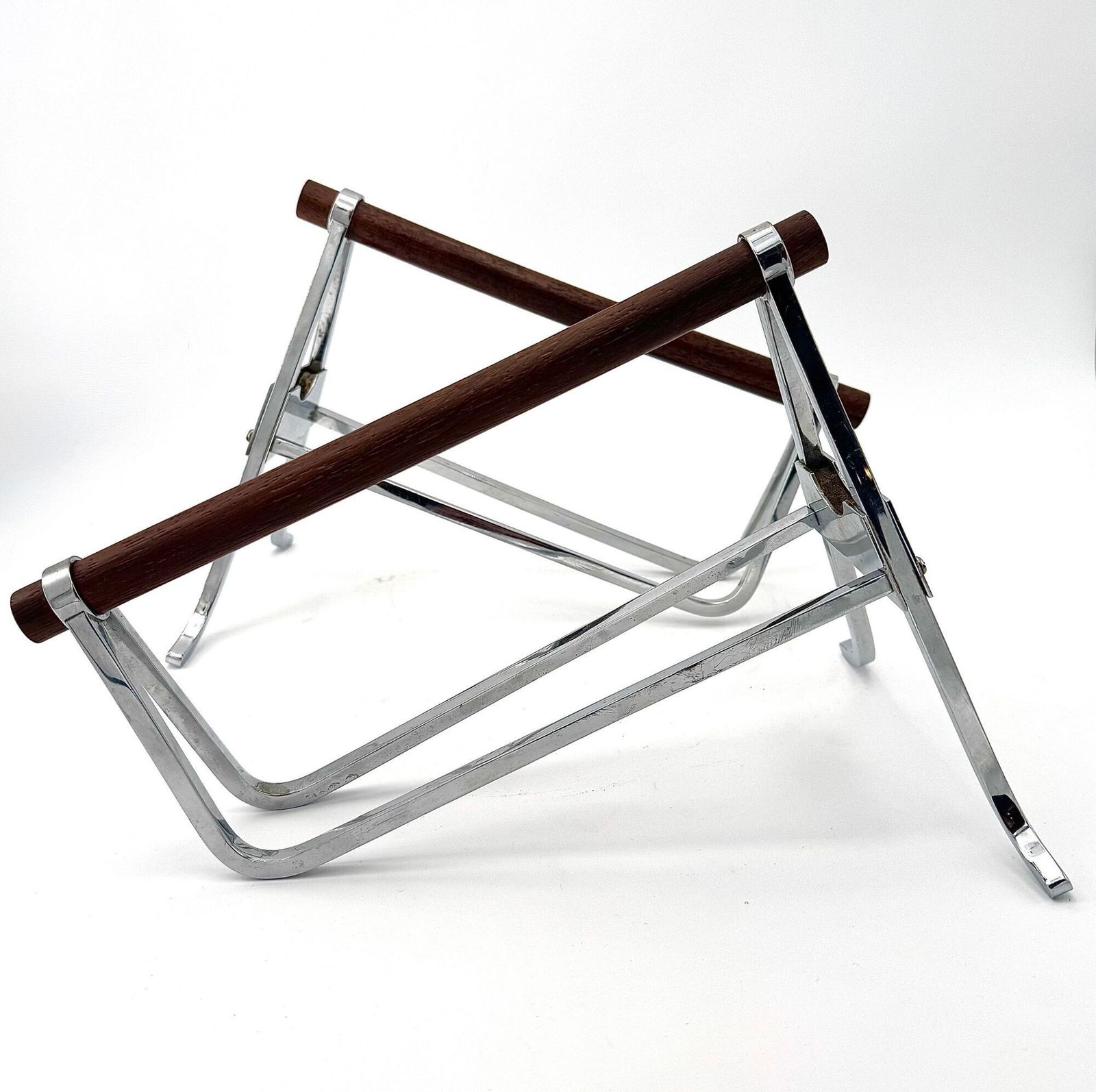 A 1950s Jaques Adnet Chrome And Rosewood Bottle Holder For Christolfe photo vinterior