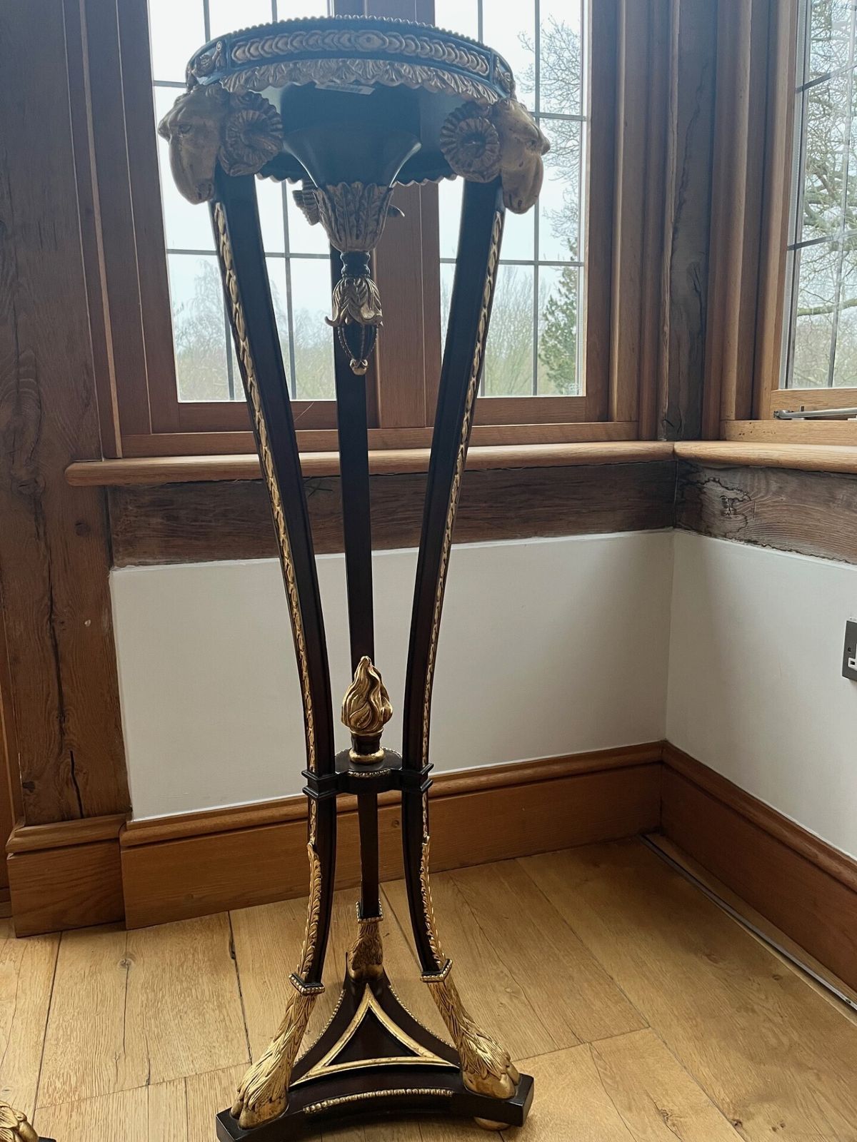 Mahogany And Giltwood Rams Head Torchere Price photo for sale