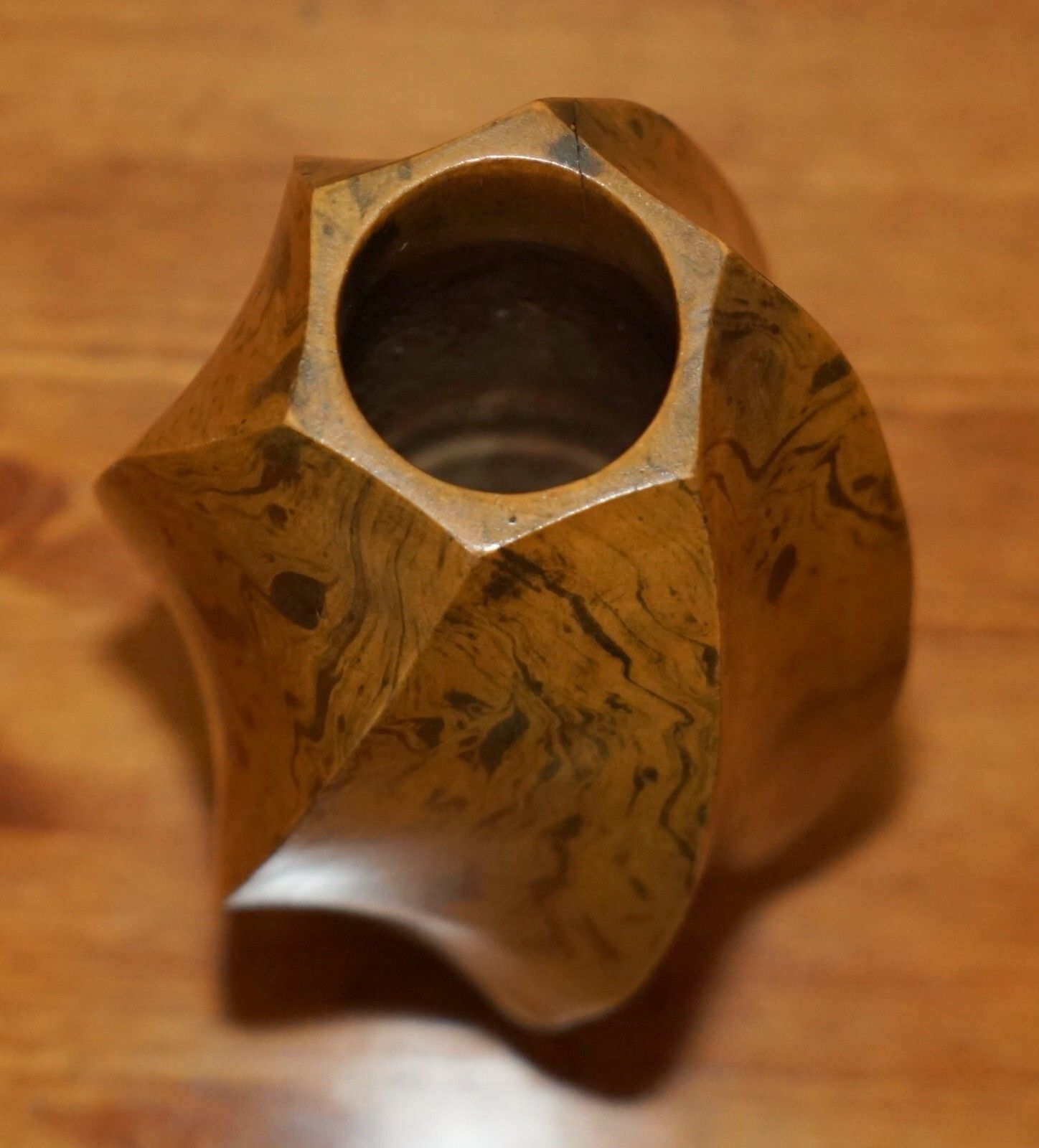 Lovely Ornately Sculpted Olive Wood Spiral Flower Vase Must See Timber Patina! photo for sale