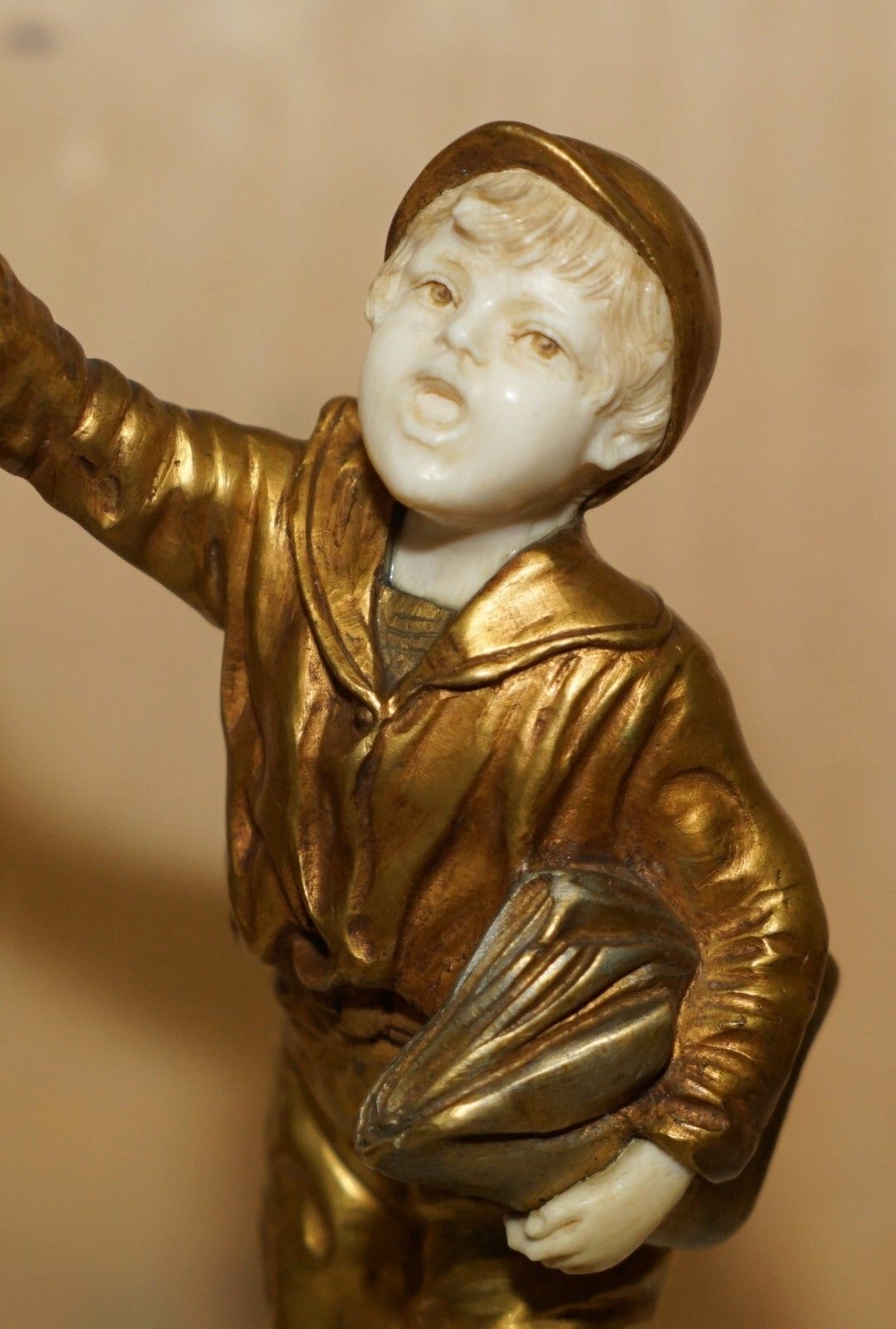 19th Century Gold Gilt Bronze Demetre H Chiparus Signed Newspaper Boy Statue photo for sale
