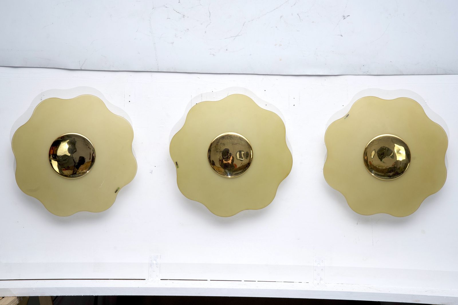 Set Of Three Wall Lamps By Fabbian In Murano Glass And Brass. Italy 1970s photo furniture