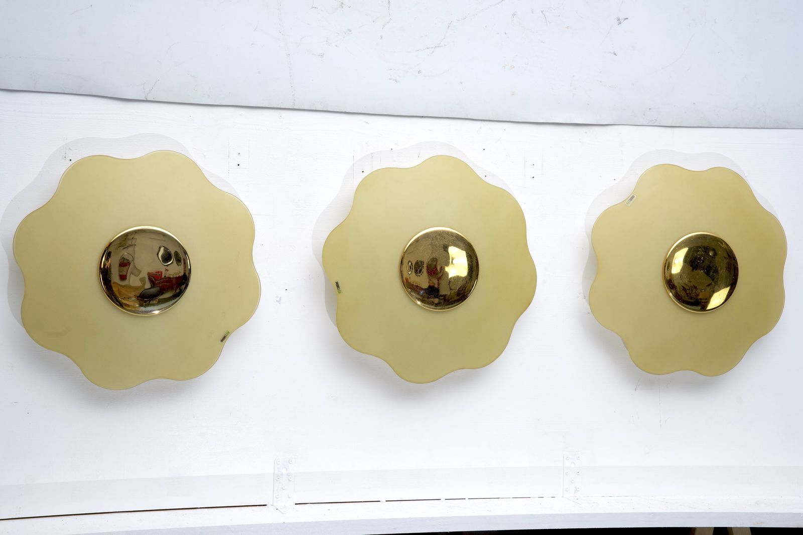 Set Of Three Wall Lamps By Fabbian In Murano Glass And Brass. Italy 1970s photo for sale