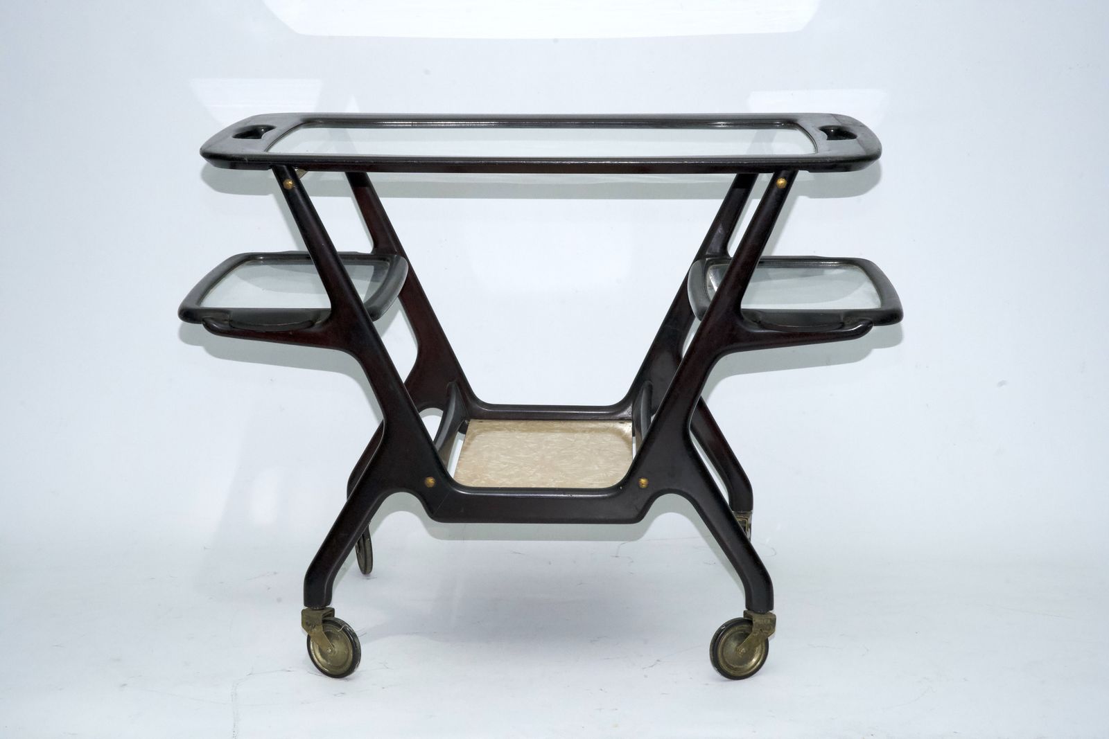 Mid Century Wooden Bar Cart By Cesare Lacca, Italy, 1950s