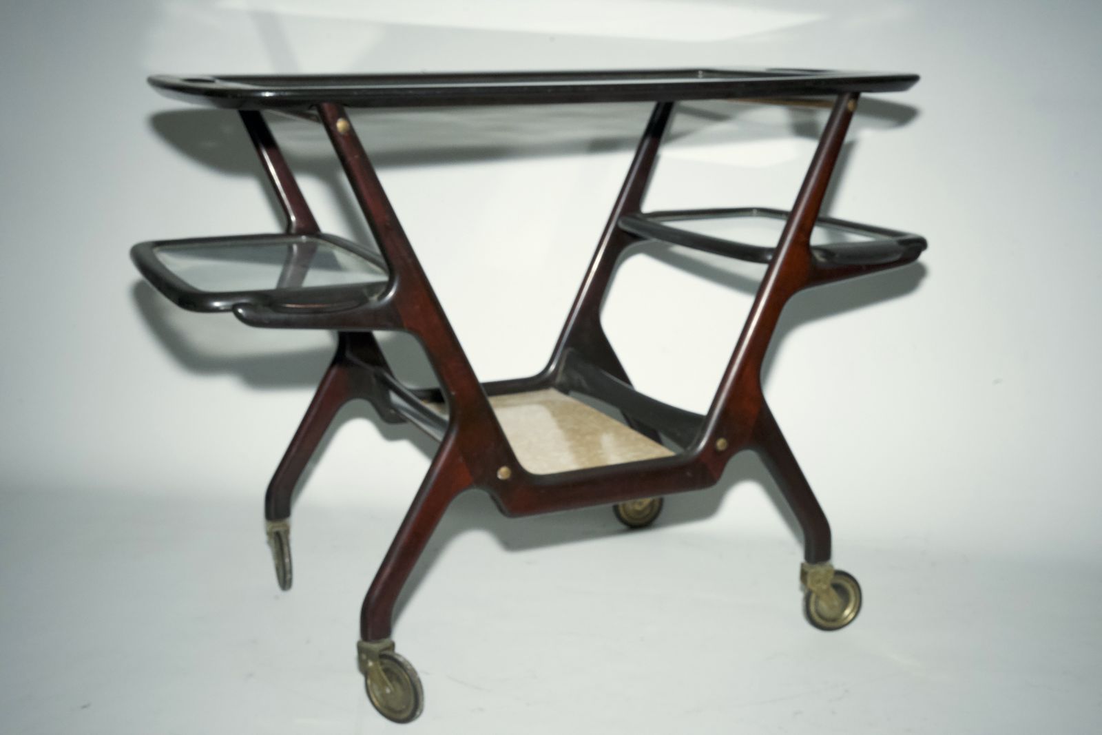 Furniture Mid Century Wooden Bar Cart By Cesare Lacca, Italy, 1950s photo
