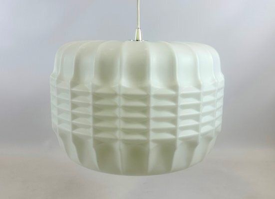 Large Milk Glass Pendant Lamp From Osvětlovací Sklo Valašské Meziříčí, 1960s photo Lighting