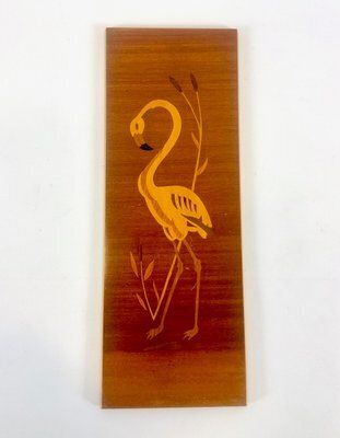 Mid Century German Wooden Flamingo Wall Relief, 1960s