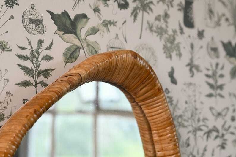 Irregular Shaped Rattan Cane Framed Wall Mirror, Midcentury Modern, Bathroom, Bedroom, Hallway Mirror photo 395.0