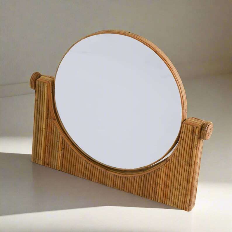 Rattan Vanity Mirror, Make Up Mirror, Table Mirror photo Home Decor