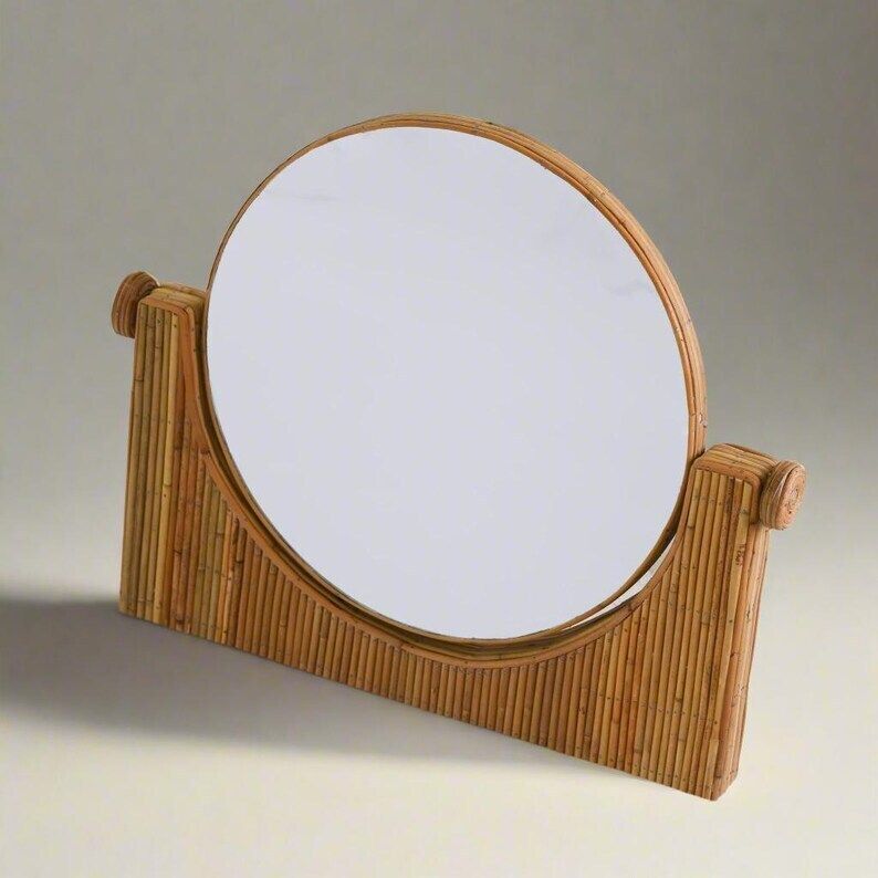 Rattan Vanity Mirror, Make Up Mirror, Table Mirror photo vinterior