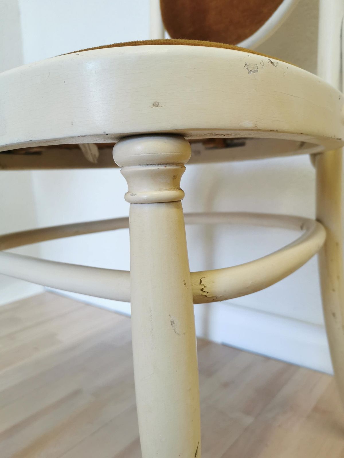 Vintage High Backrest Dine Chair / Thonet White Wooden Bentwood Dining Chair With Yellow Fabric / 1970s Yugoslavia / Mid Century Dining Room photo 222.0