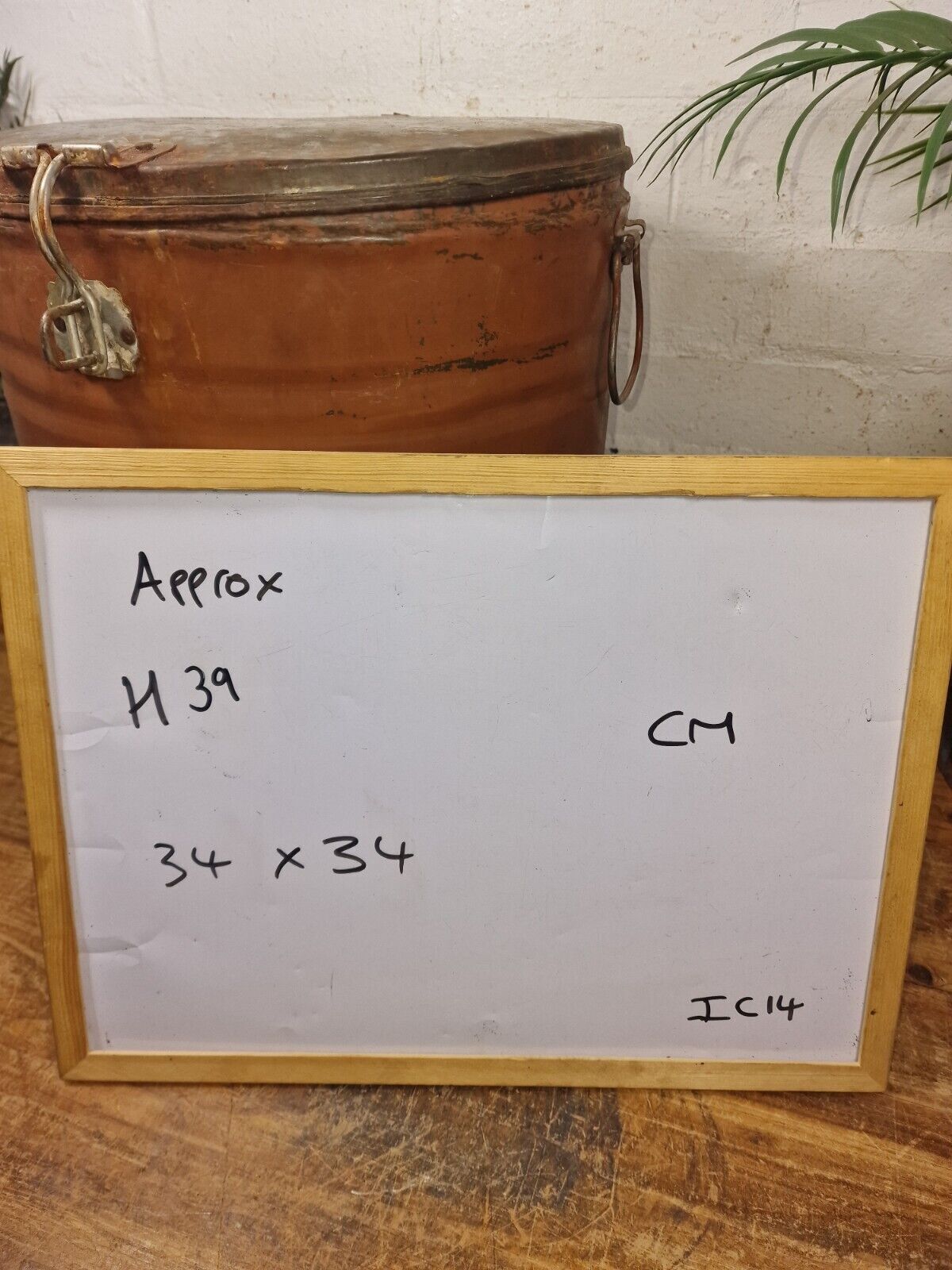 photo for sale Vintage Indian Industrial Galvanised Metal Rice Grain Storage Drum Bin Cannister
