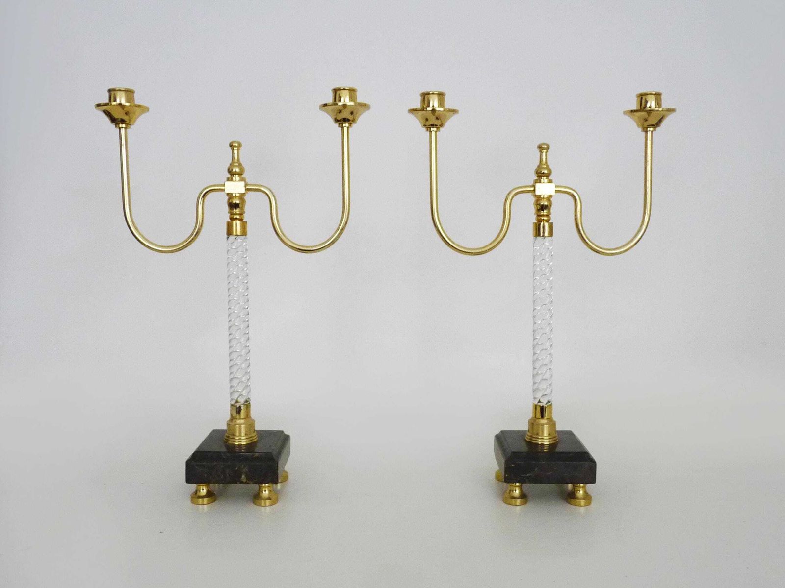 Pair Of Large Candlesticks, Restoration Style In Brass, Black Marble, Glass. 19th Century photo Home Decor