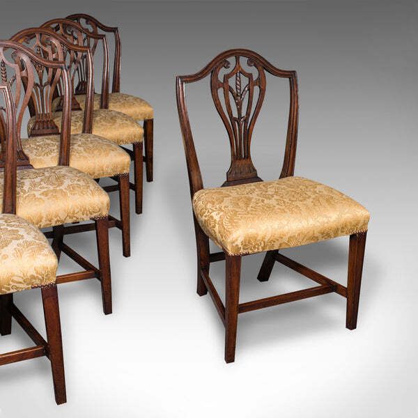 Set Of 6 Antique Hepplewhite Revival Dining Chairs, English, Seat, Victorian photo furniture