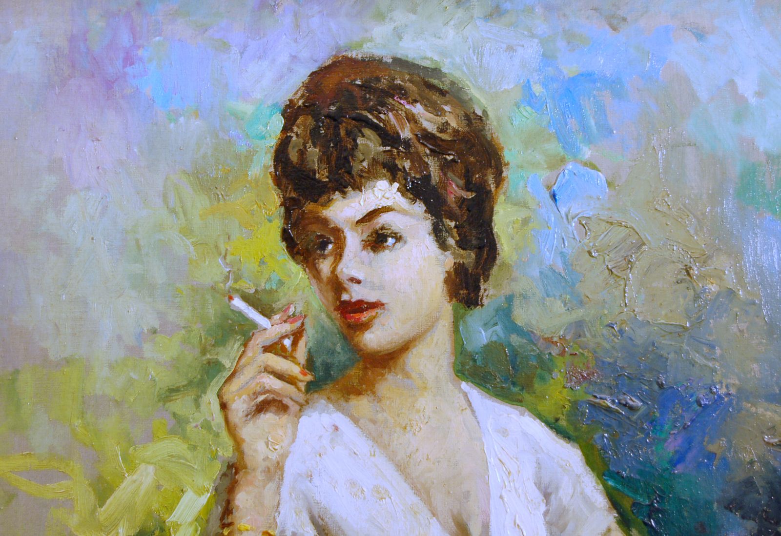 Ermogene Miraglia ( Napoli 1907   1964 ) Oil On Canvas / The Smoking Girl photo 1800.0