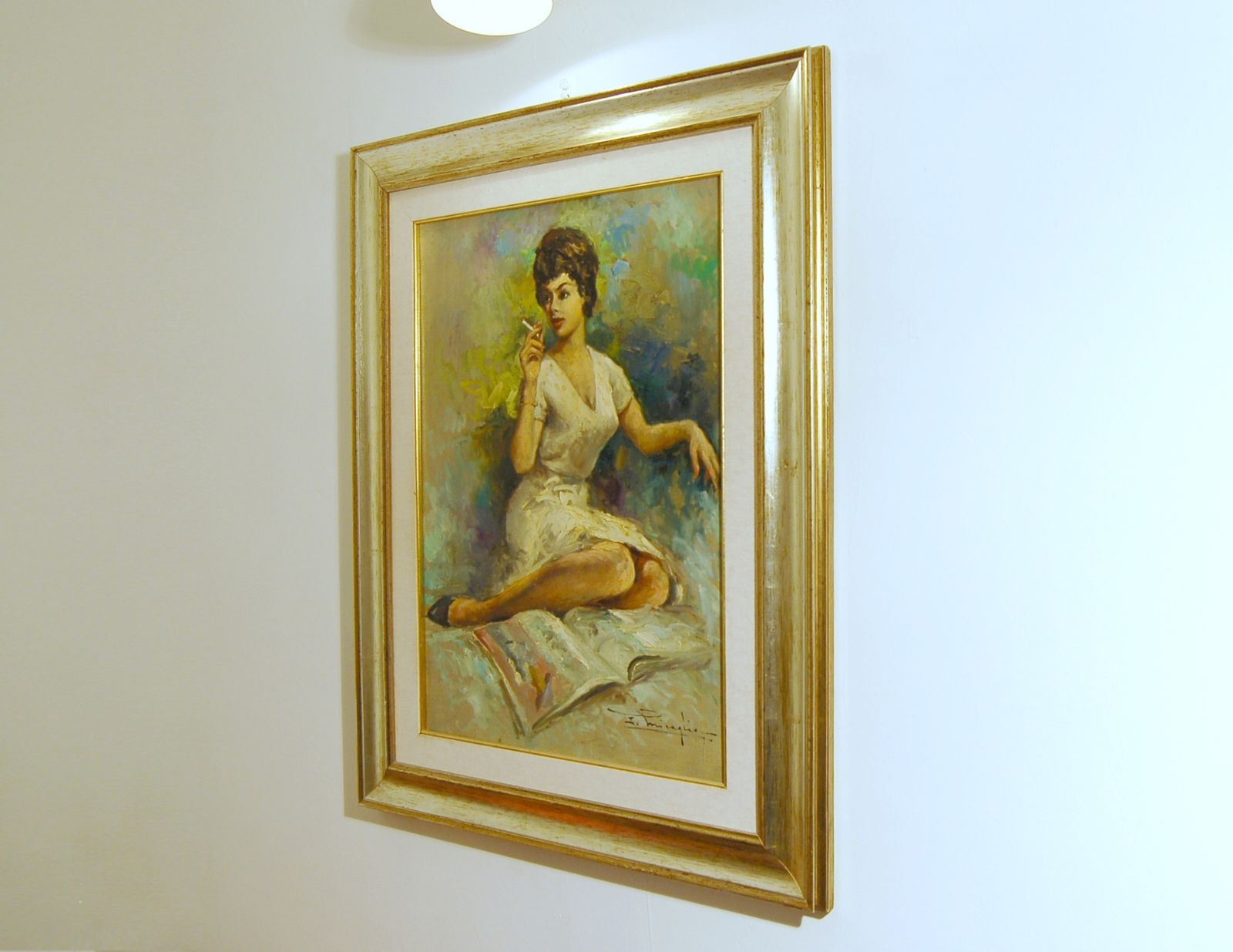 Ermogene Miraglia ( Napoli 1907   1964 ) Oil On Canvas / The Smoking Girl photo for sale