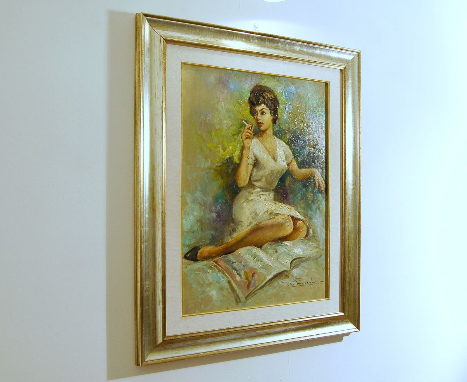 Ermogene Miraglia ( Napoli 1907   1964 ) Oil On Canvas / The Smoking Girl photo furniture