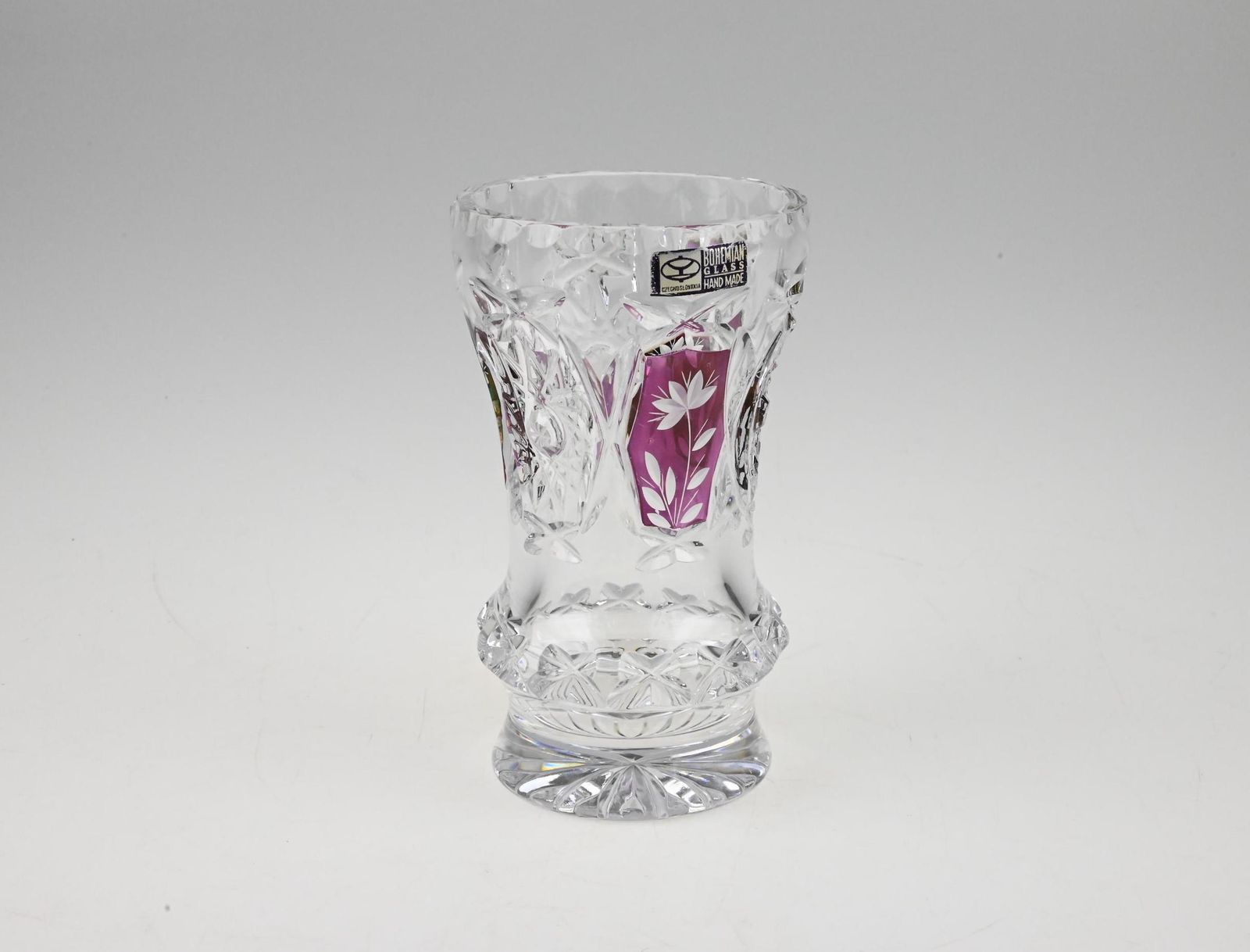 Vintage Czech Etched Glass Vase, Vintage Glass Vase, Czech Glass Vase, Etched Glass, Flower Vase, Vintage Vase, Vintage Czech Glass photo for sale