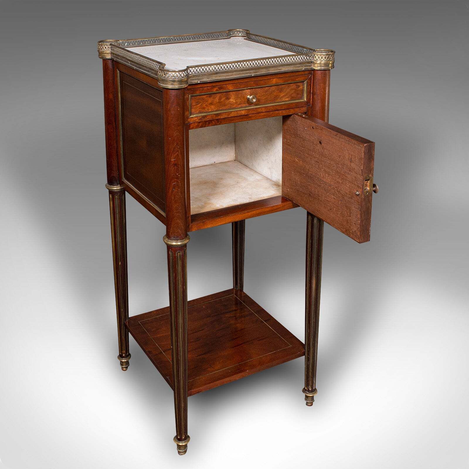 Antique Bedside Table, French, Walnut, Marble, Nightstand, Victorian, Circa 1840 photo furniture