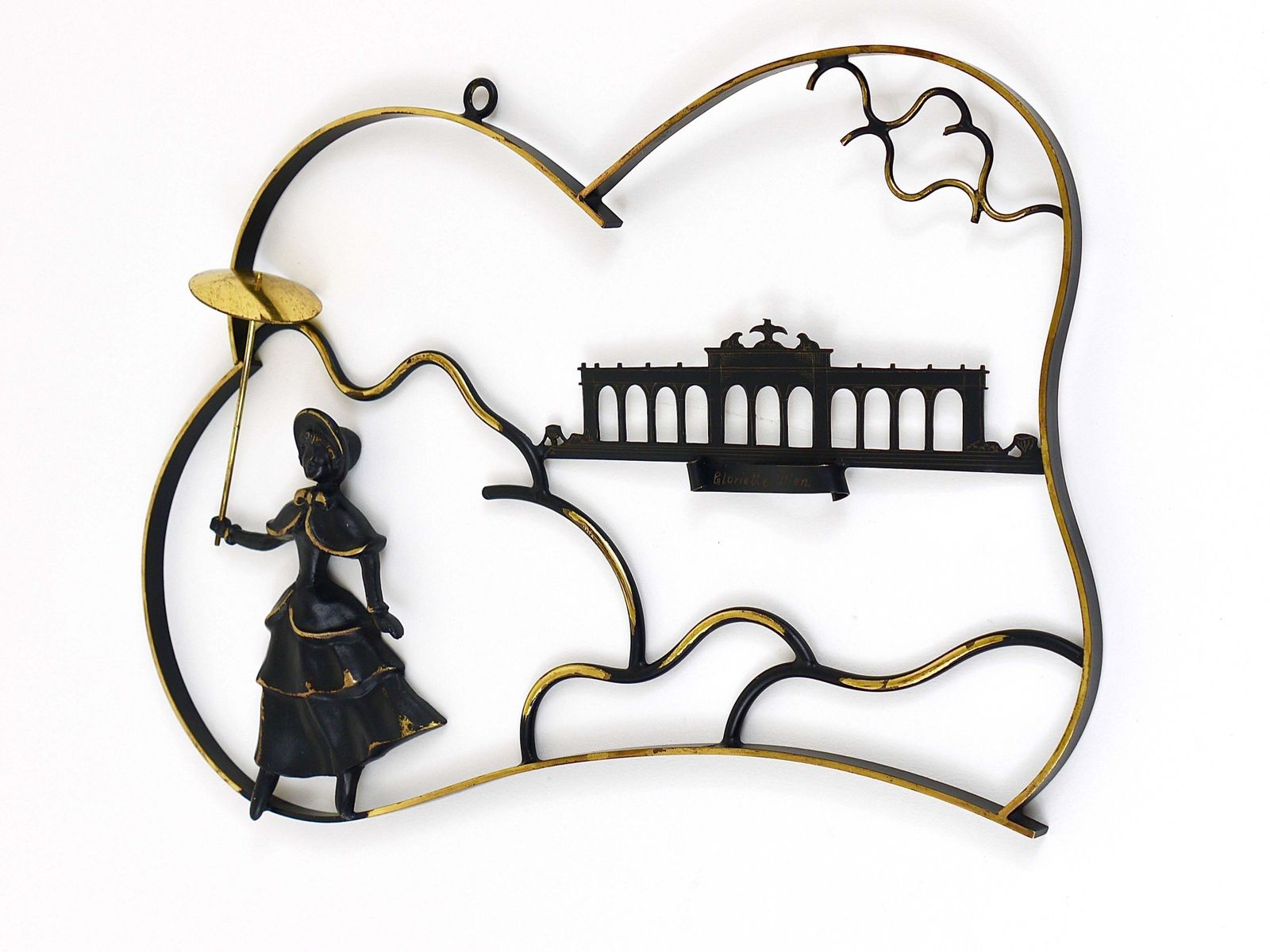 Walter Bosse Woman In Biedermeier Dress Brass Wall Sculpture, Austria, 1950s photo furniture
