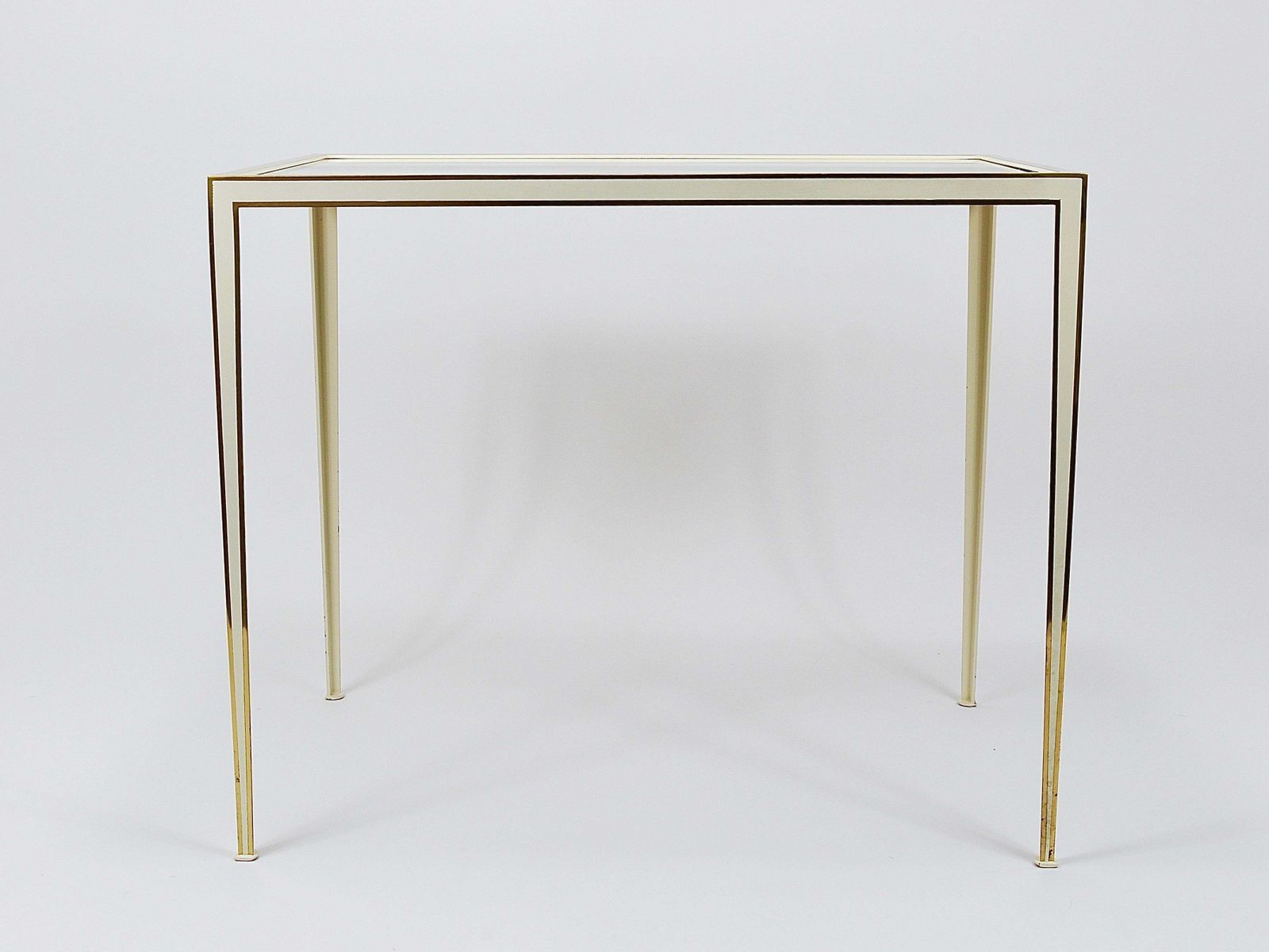 A Pair Of Vereinigte Werkstätten Brass & White Mirror Tables, Germany, 1970s photo Furniture