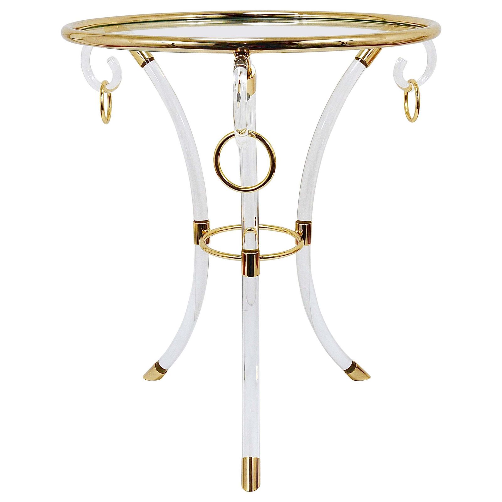 Maison Jansen Style Lucite & Gilt Metal Tripod Coffee Table Pedestal Gueridon