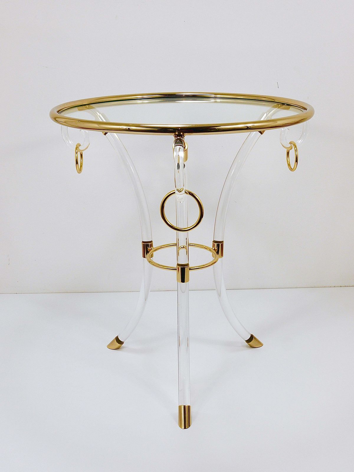 Maison Jansen Style Lucite & Gilt Metal Tripod Coffee Table Pedestal Gueridon photo furniture