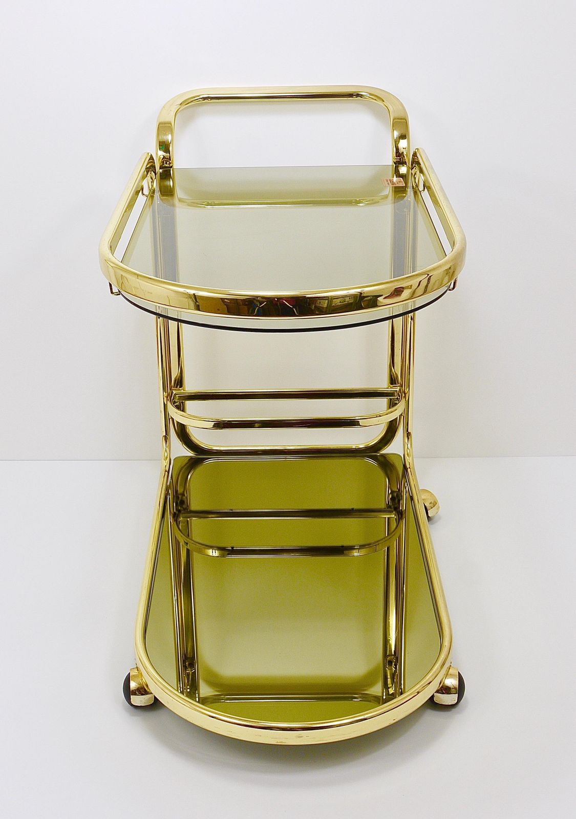 1532.0 Golden Morex Italy Hollywood Regency Mirror Bar Cart Drinks Trolley, 1970s photo
