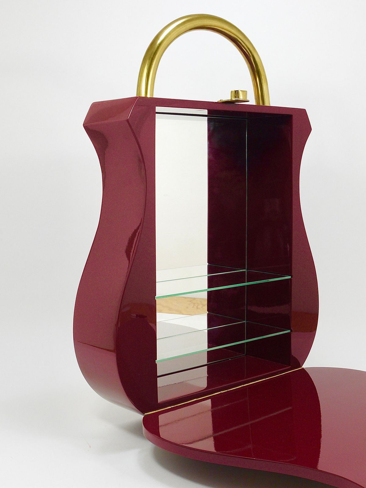 Furniture Aldo Tura Style Padlock Spirits Dry Home Bar Cabinet, Italy, 1970s photo