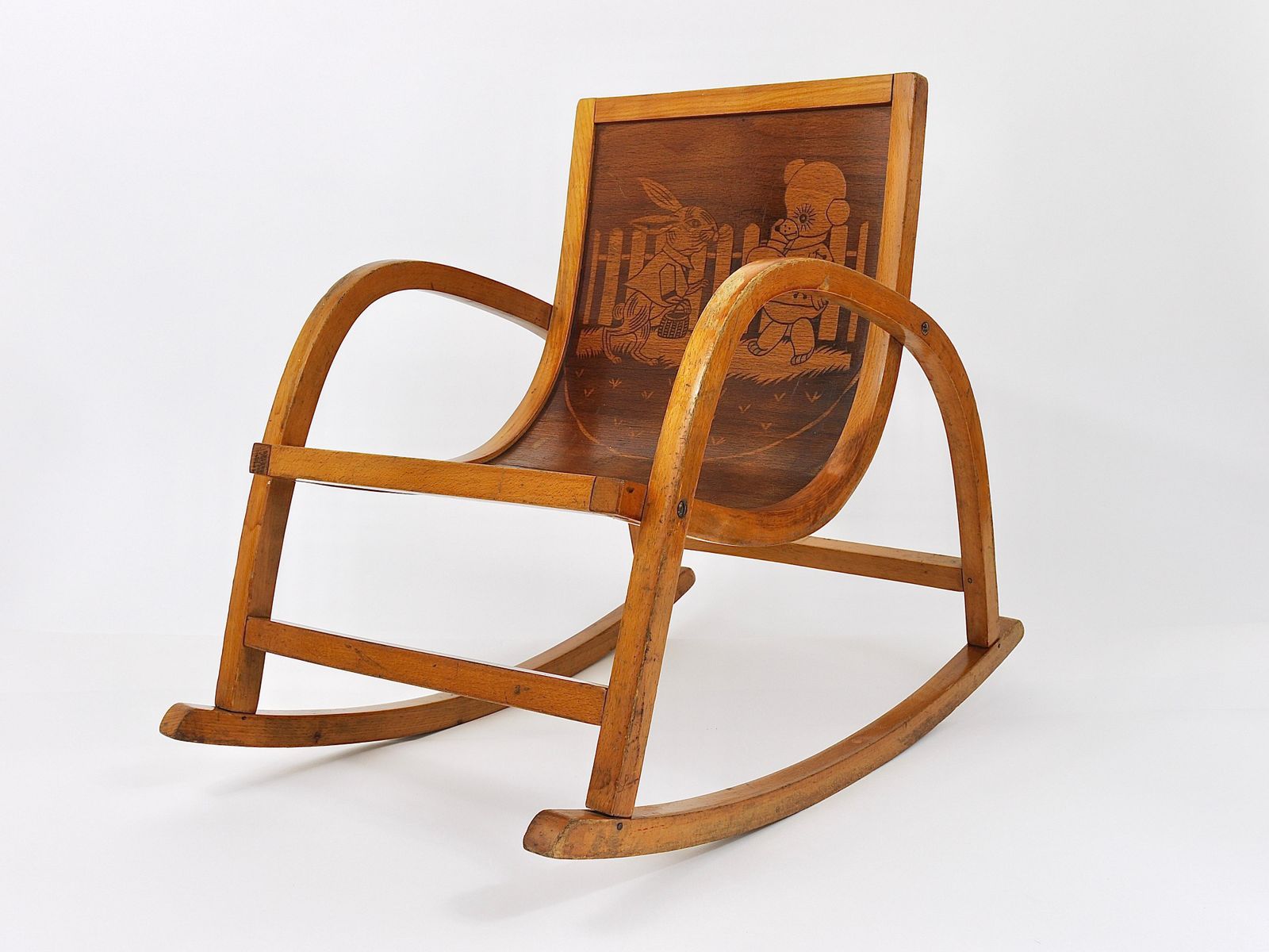 photo vinterior Bauhaus Childrens`bentwood Rocking Chair Brockhage Andrä Era, Germany, 1950s