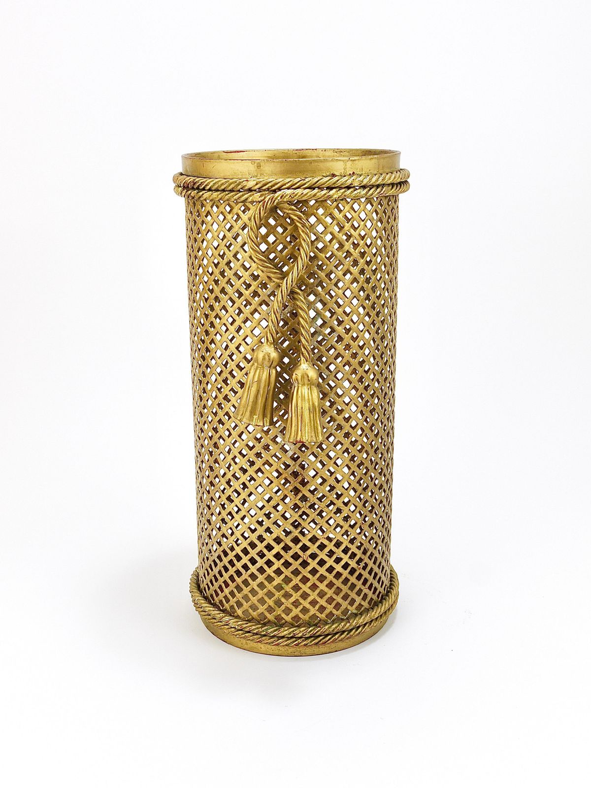 Hollywood Regency Gilt Metal Rope & Tassel Umbrella Stand, Li Puma Firenze, 1950 photo furniture