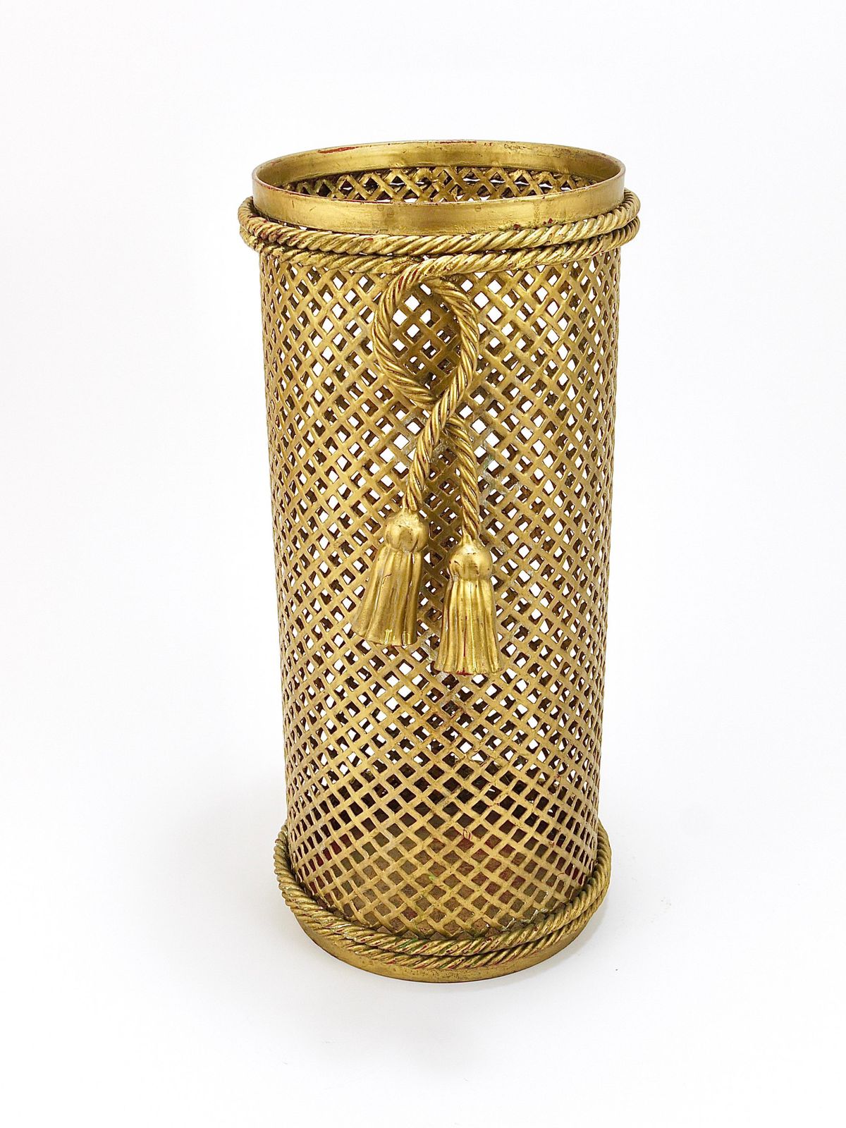 Hollywood Regency Gilt Metal Rope & Tassel Umbrella Stand, Li Puma Firenze, 1950 photo buy