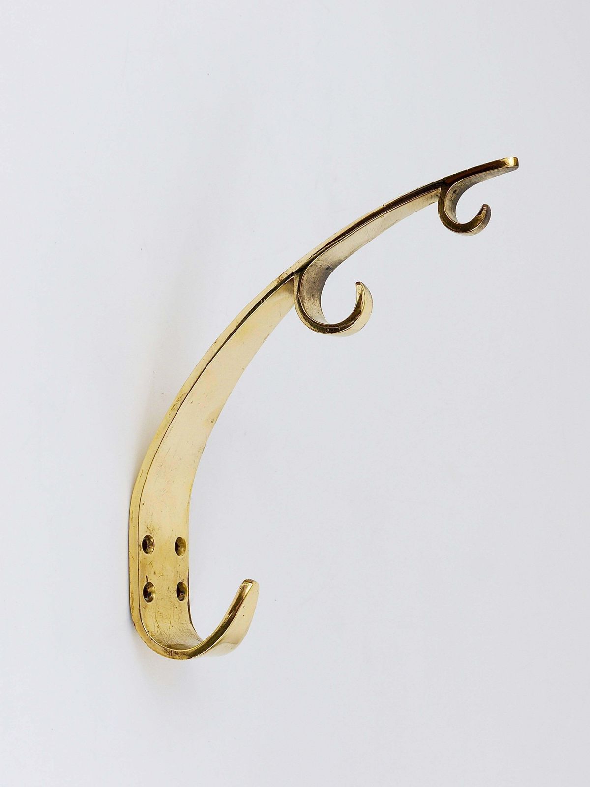 Two Large Mid Century Brass Wall Coat Hooks, Herta Baller Vienna, Austria, 1950s photo for sale