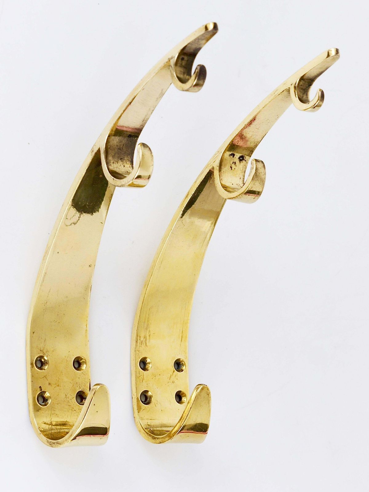 Two Large Mid Century Brass Wall Coat Hooks, Herta Baller Vienna, Austria, 1950s photo vinterior