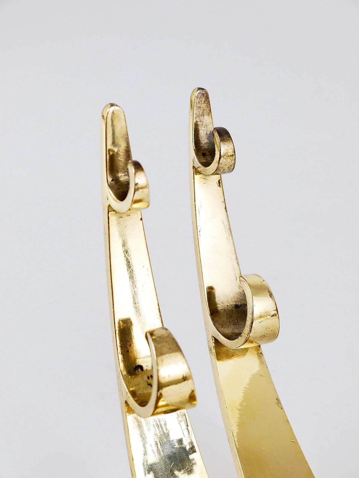 Two Large Mid Century Brass Wall Coat Hooks, Herta Baller Vienna, Austria, 1950s photo vintage