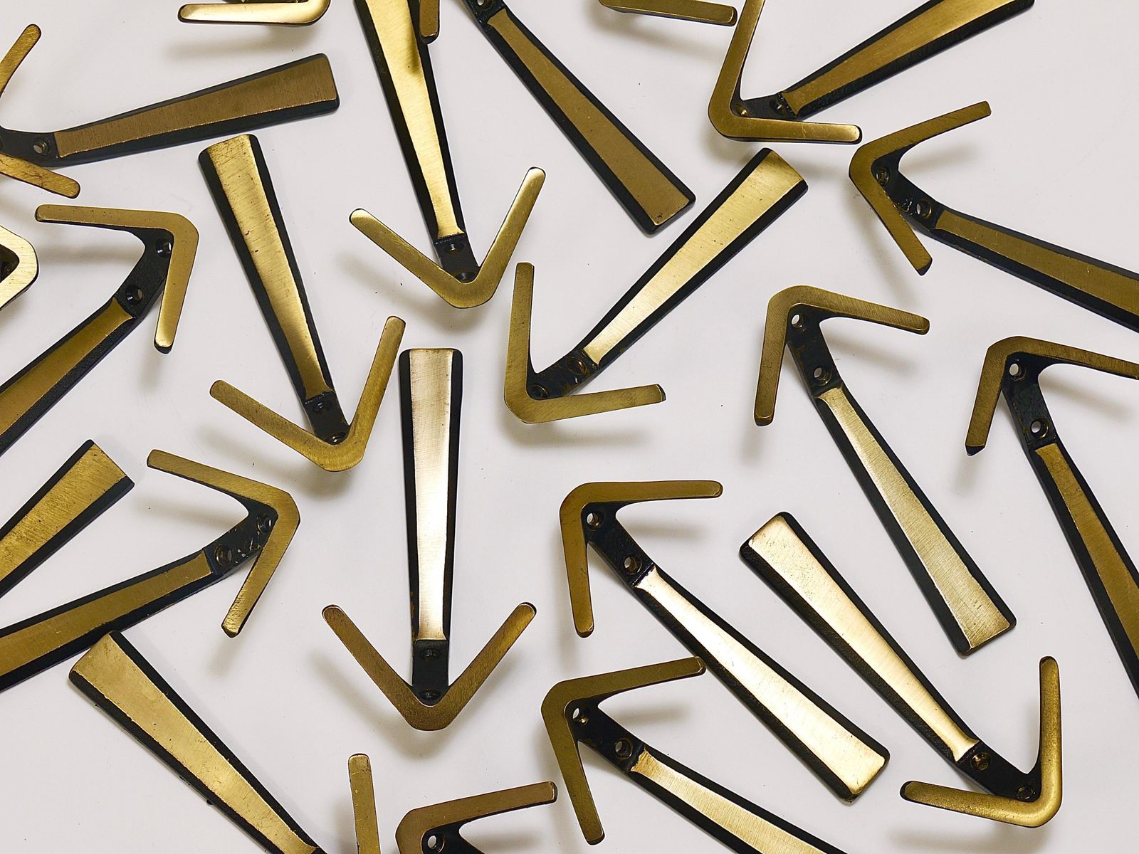 22x Midcentury Brass Double Wall Hook By Herta Baller, Vienna, Austria, 1950s photo vintage