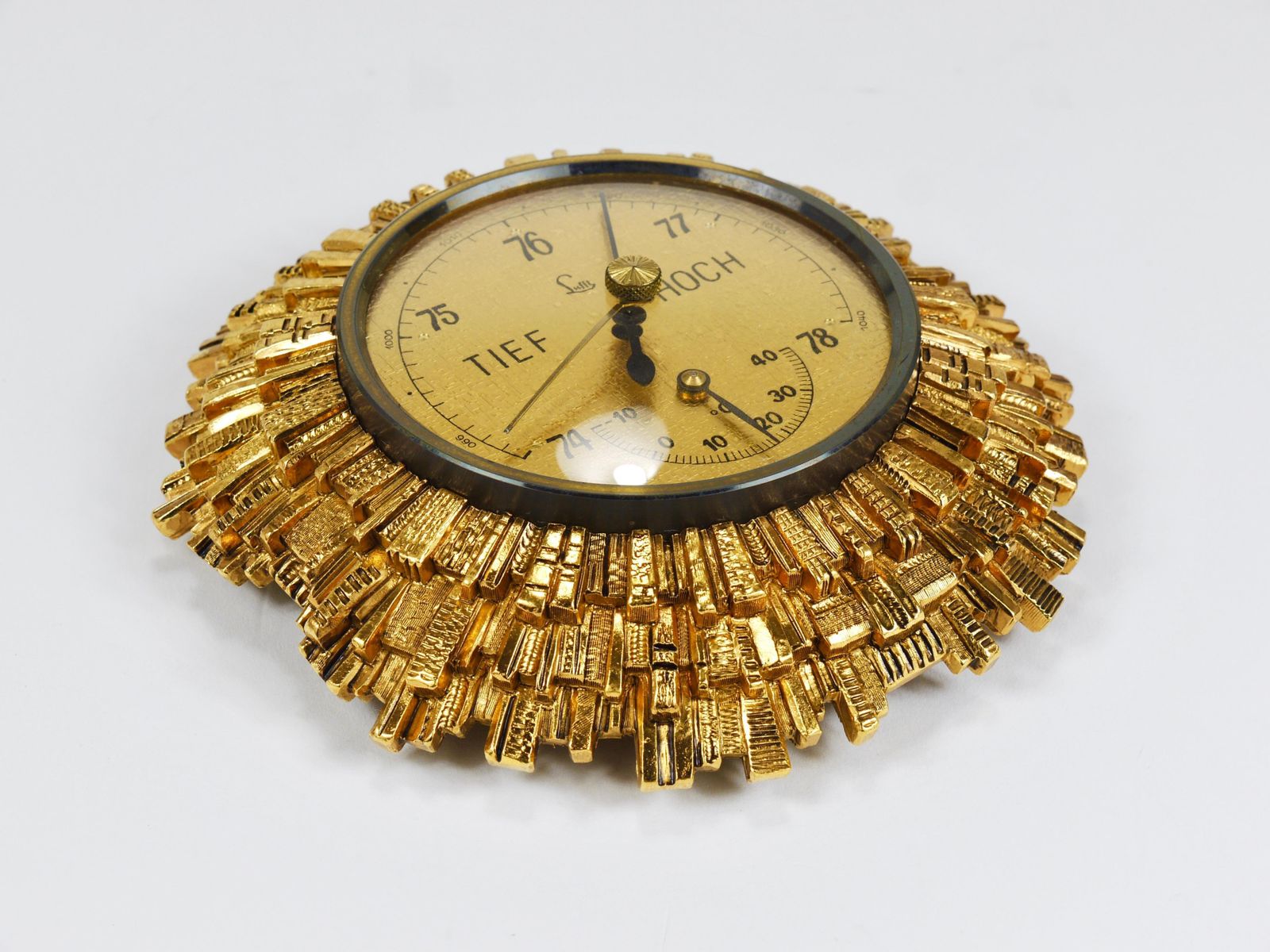 Lufft Sunburst Golden Brass Wall Weather Station, Barometer & Thermometer, 1950s photo vinterior