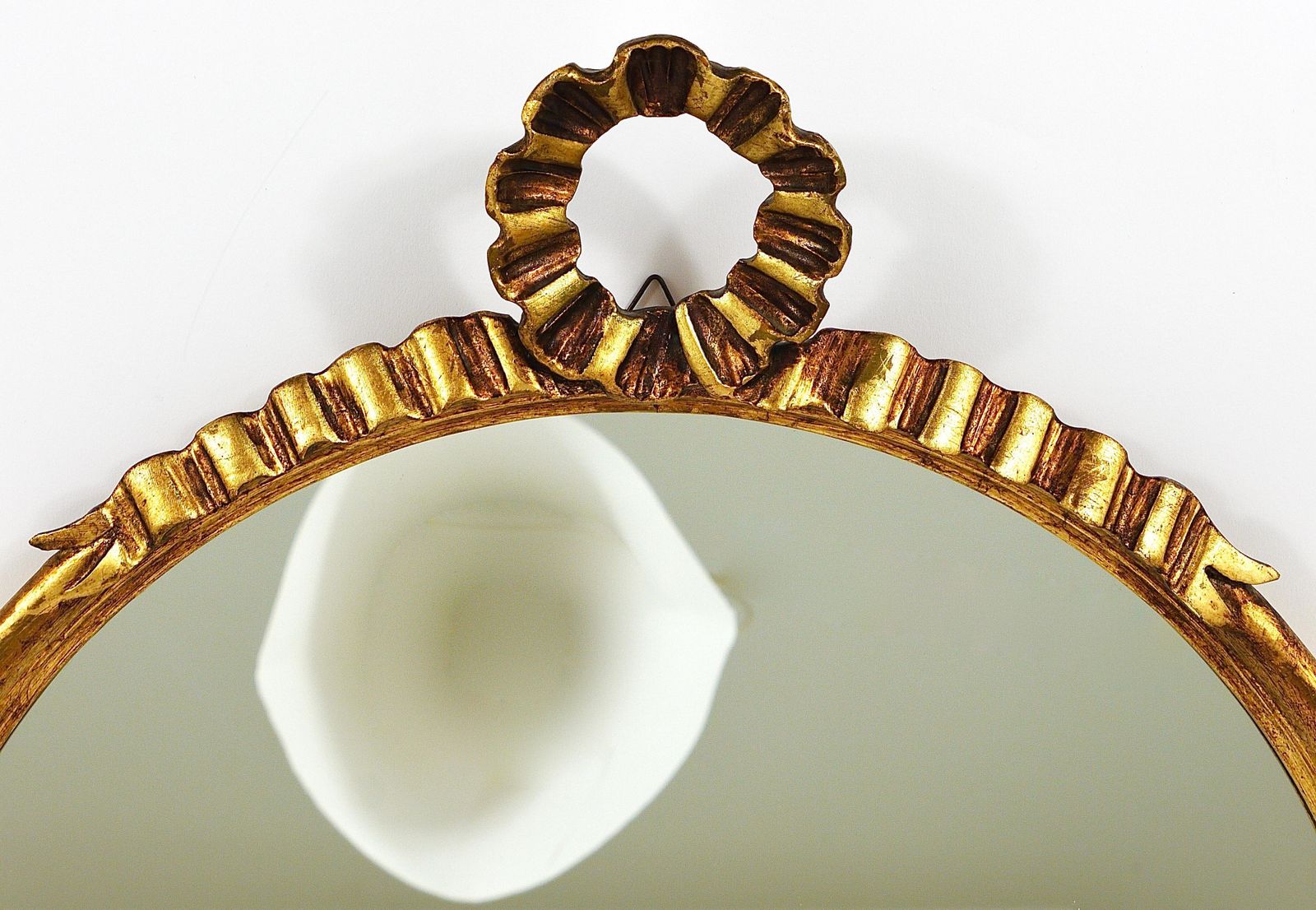 Round Midcentury Gilt Wood Wall Mirror, C. Allodi & G. Subelli, Italy, 1950s photo for sale