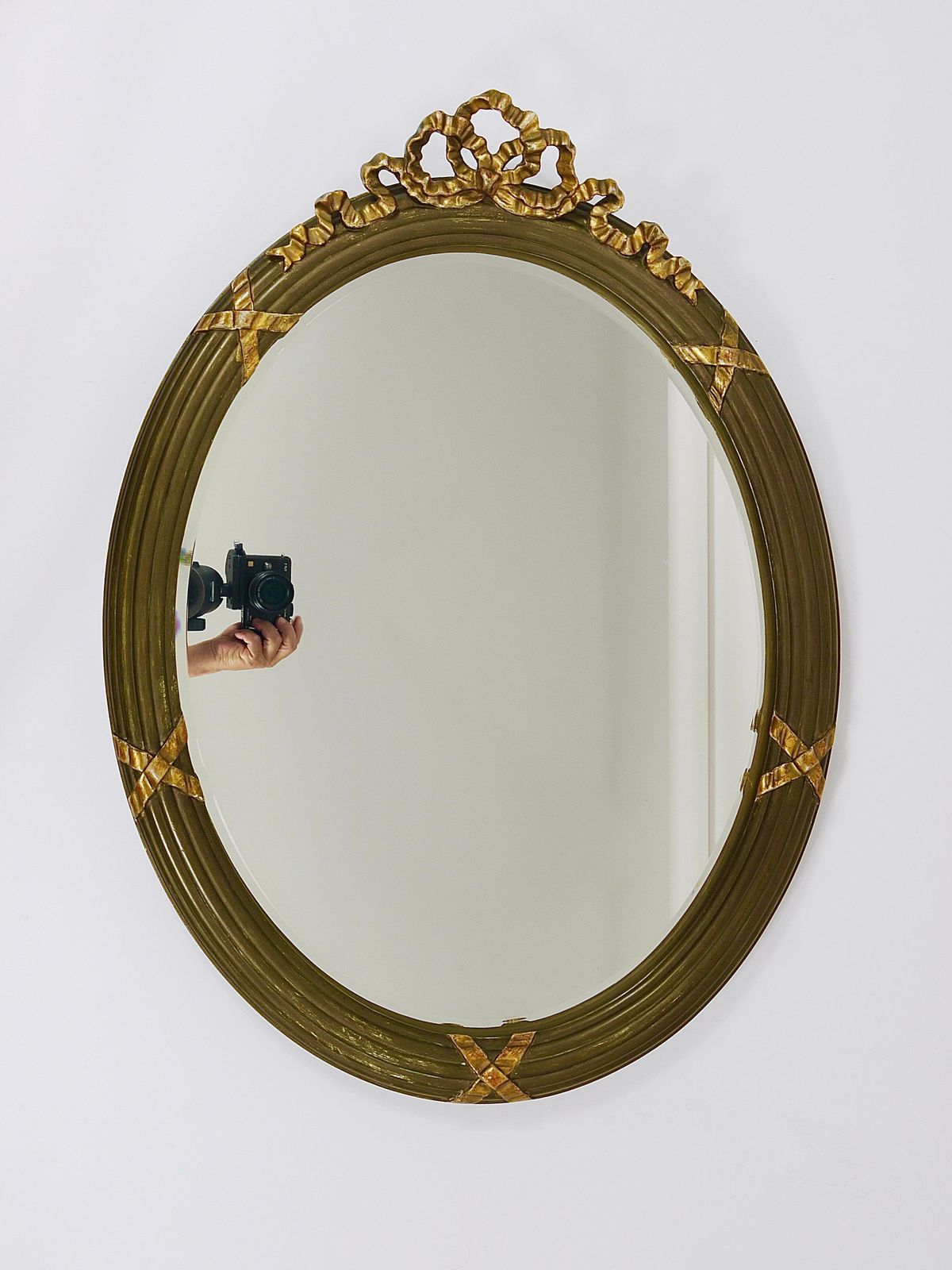 Neoclassical Oval Gilt Wood Gustavian Style Faceted Wall Mirror, Italy, 1900s photo furniture