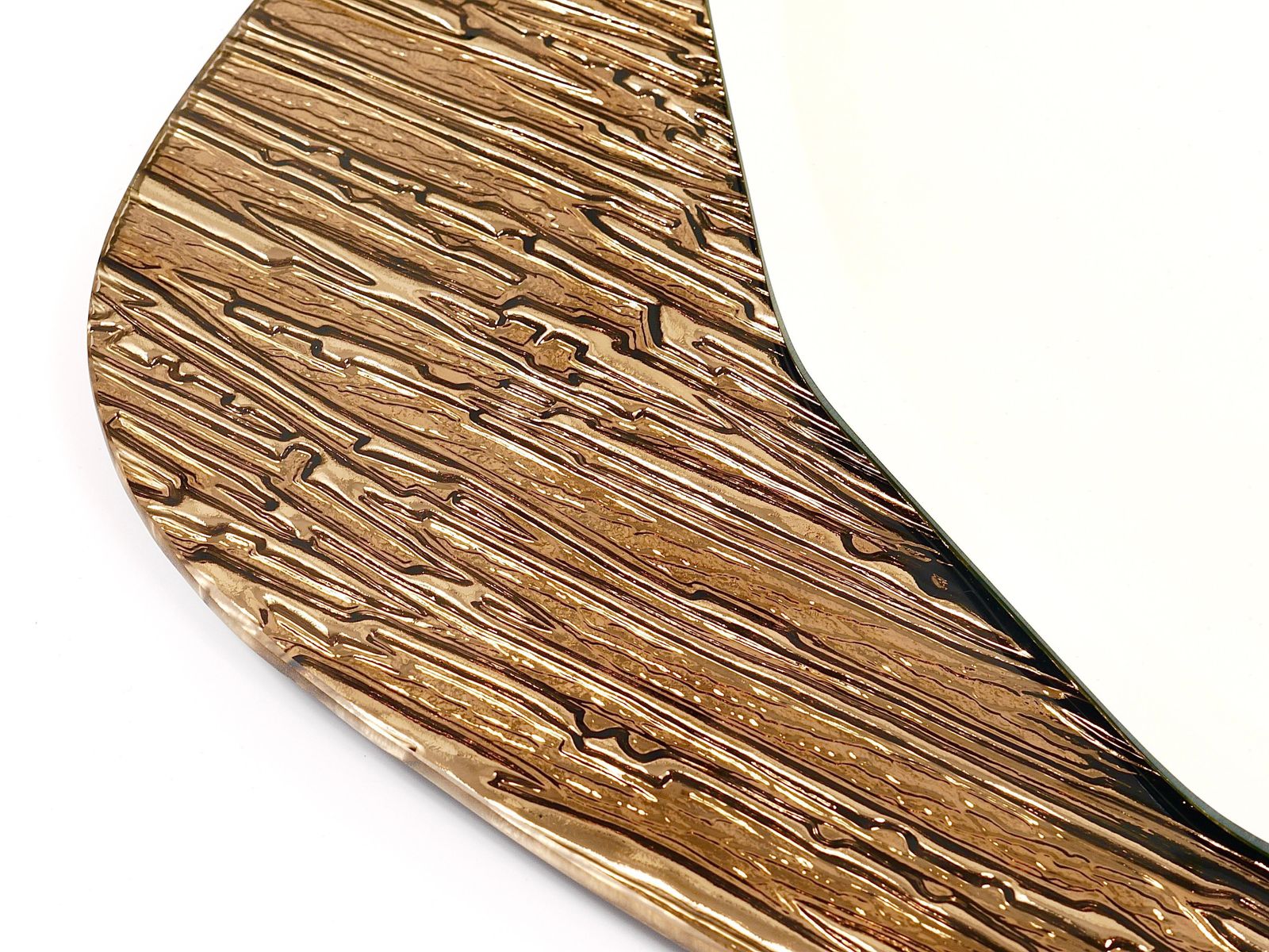 Cristal Arte Bronze Gold Scalloped Textured Midcentury Wall Mirror, Italy, 1960s photo for sale