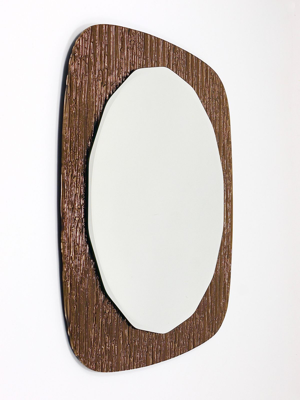 photo for sale Cristal Arte Bronze Gold Scalloped Textured Midcentury Wall Mirror, Italy, 1960s