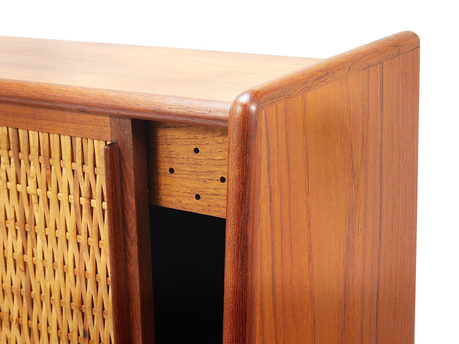 Arne Wahl Iversen Wall Mirror & Shelf Cabinet, Teak & Cane For Brenderup Denmark photo buy