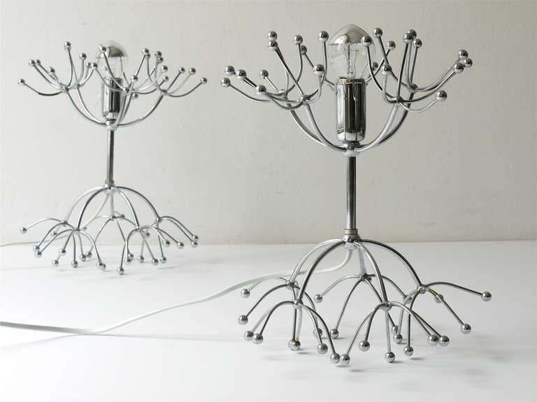 Two Gaetano Sciolari Chrome Sputnik Side Or Table Lamps, Midcentury Italy, 1960s photo furniture