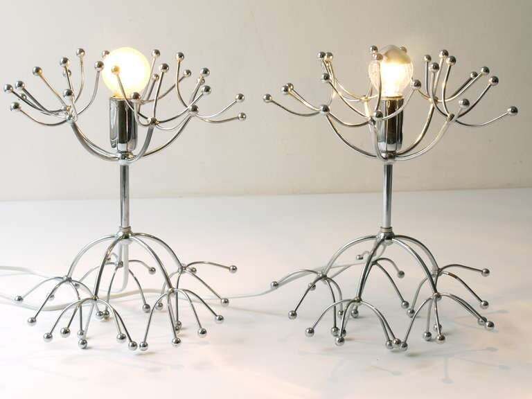 photo for sale Two Gaetano Sciolari Chrome Sputnik Side Or Table Lamps, Midcentury Italy, 1960s