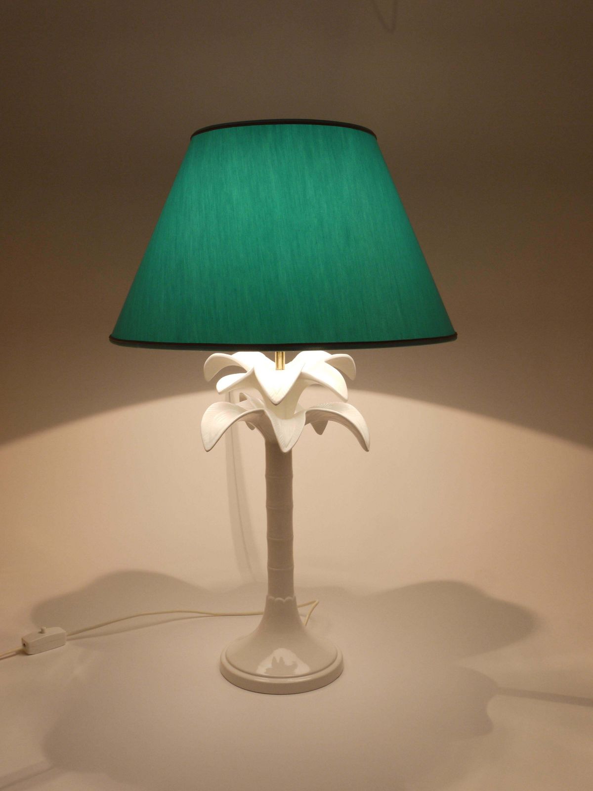 Tommaso Barbi White Palm Tree Faux Bamboo Table Lamp, Italy, 1970s photo vintage