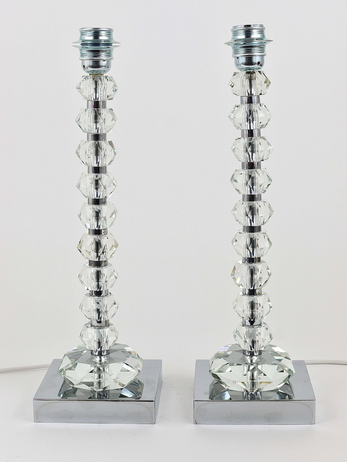 Two Bakalowits Table Lamps With Huge Faceted Diamond Crystals, Austria, 1970s photo vintage