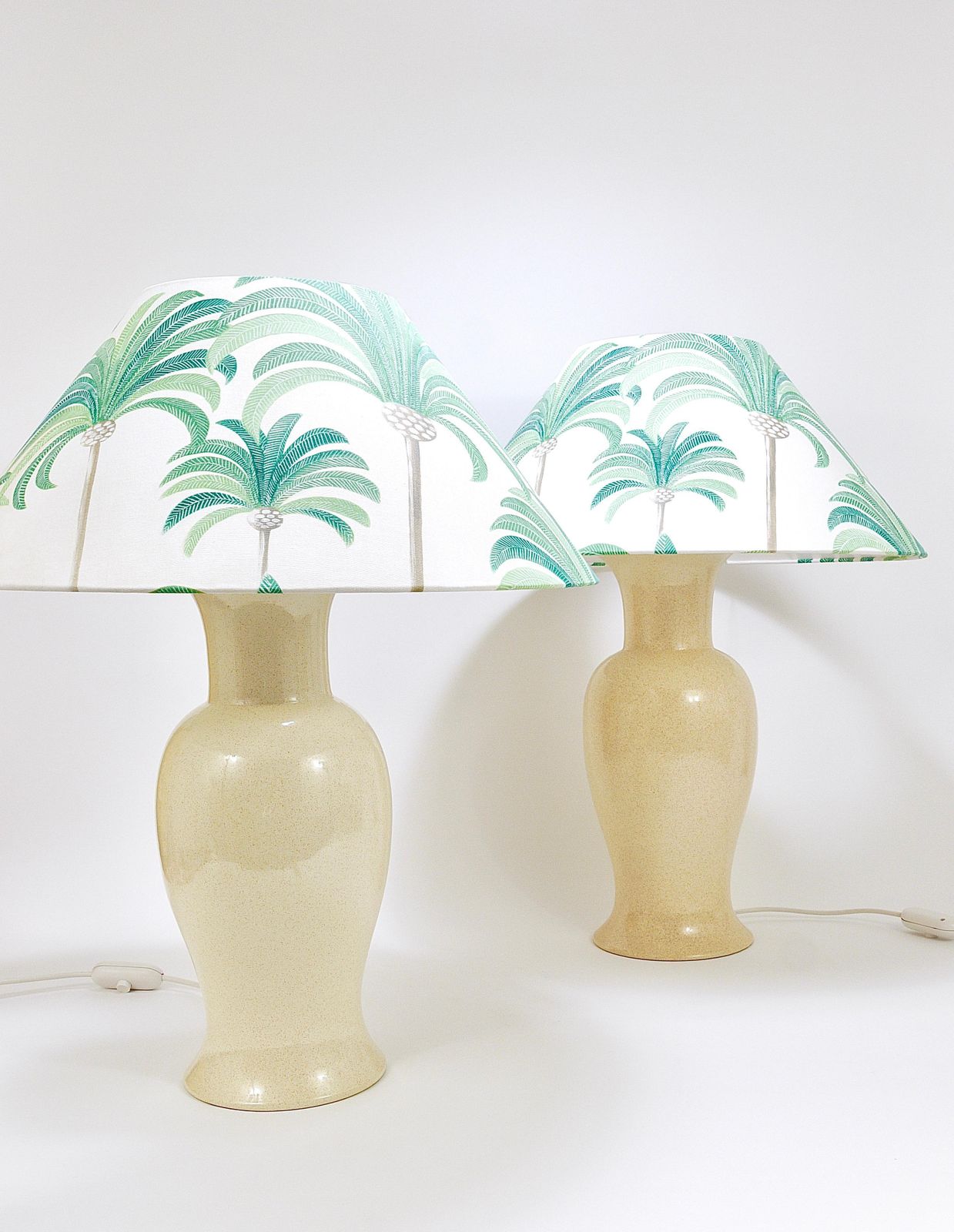 Pair Tommaso Barbi Riviera Palm Tree 1970s Table Lamps With Matching Pillows photo furniture